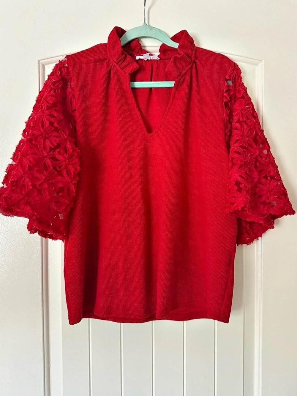 THML Red Lace Sleeve Blouse - L